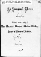 An Inaugural Thesis on Scirrhus by Frederick J. Fitch, Bellevue Hospital Medical College