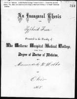 An Inaugural Thesis on Typhoid Fever by Marmaduke W. Hobbs, Bellevue Hospital Medical College