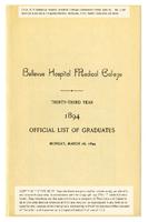 Bellevue Hospital Medical College 33rd Annual Commencement Official List of Graduates 1894
