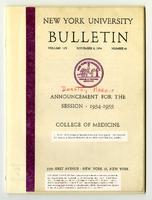 New York University College of Medicine Bulletin Announcements 1954-1955