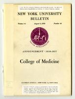 New York University College of Medicine Bulletin Announcements 1956-1957