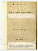 The University and Bellevue Hospital Medical College Announcements 1898-1899