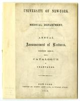University of the City of New York Annual Announcement of Lectures 1858-1859