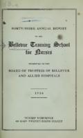 Bellevue Hospital. Training School for Nurses. 43rd Annual Report 1915-1916