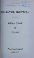 Bellevue Hospital. Bellevue School of Nursing. Announcement 1937-1938