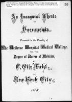 An Inaugural Thesis on Pneumonia by C. Otto Ficht, Bellevue Hospital Medical College