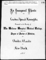 An Inaugural Thesis on Cerebral Spinal Meningitis by Charles A. Leale, Bellevue Hospital Medical College