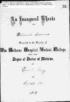 An Inaugural Thesis on Delerium Tremens by Charles L. King, Bellevue Hospital Medical College