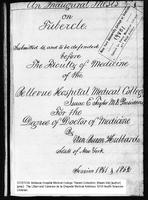 An Inaugural Thesis on Tubercle by Van Buren Hubbard, Bellevue Hospital Medical College