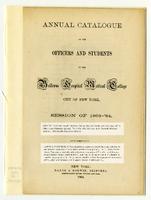 Annual Catalogue of the Officers and Students of the Bellevue Hospital Medical College 1863-1864
