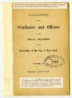 Catalogue of the Graduates and Officers of the Medical Department, University of the City of New York 1890