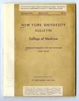 New York University College of Medicine Bulletin Announcements 1937-1938