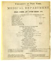 University of New York Medical Department Spring, Summer, and Autumn Session 1870