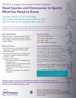 The NYU Langone Concussion Center Presents Head Injuries and Concussion in Sports: What You Need to Know (March 19, 2013)